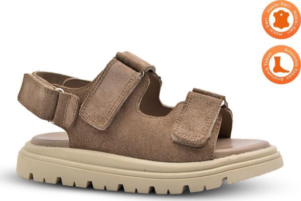 Archie Çift Cırtlı Hakiki Deri Unisex Çocuk Sandalet Kum Rengi - Image 1
