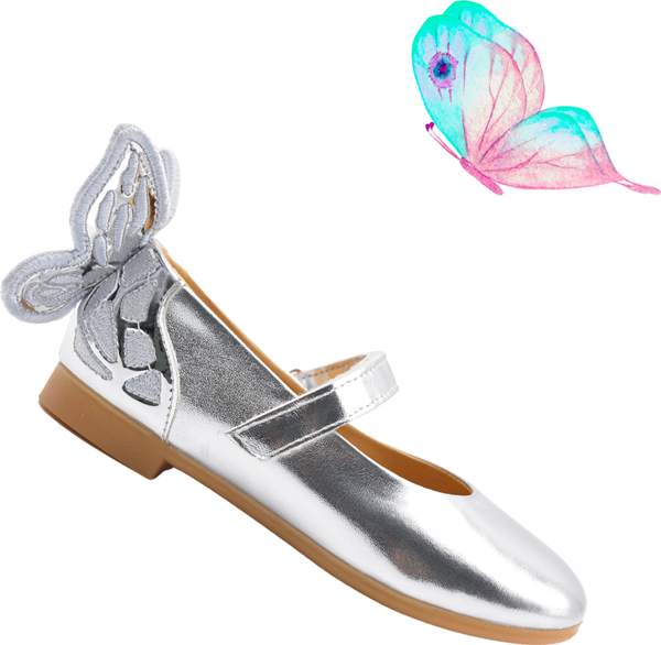 Mariposa Kelebek Figürü Detaylı Kız Çocuk Babet Ayakkabı Gümüş Rengi - Image 1