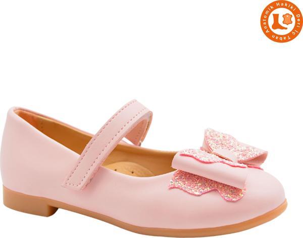 Princesa Kurdele Detaylı Kız Çocuk Babet Ayakkabı Pudra Pembe - Image 1