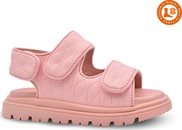 Lady Çift Cırtlı Vegan Deri Kız Çocuk Sandalet Pudra - Image 1