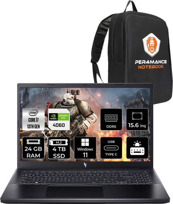 Acer Nitro V15 i7 13620H 24GB 4TB SSD RTX4060/8GB 15.6'' 165Hz FHD W11P Gaming Laptop & PER4 ÇANTA - Image 1