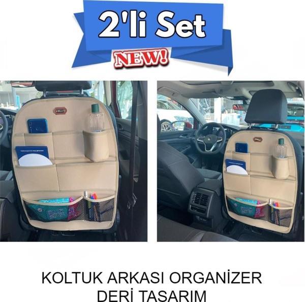 Audi A8 Serisi Araç İçi Deri Koltuk Arkası Organizer 2'li Set Düzenleyici Bej - Image 1