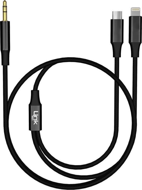 LinkTech A204 Type-C + Lightning - 3.5mm AUX Kablo 1.20mt Siyah - Image 1
