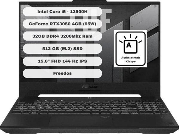 Asus Tuf Gaming Fx507Zc4-Hn081 Gtı32  Uyumlu Intel Core I5 12500H 32Gb 512Gb Ssd Rtx3050 Freedos 15.6" - Image 1