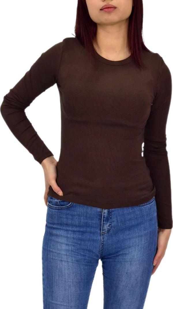 Kadın Düz Renk Vücuda Oturan Uzun Kollu Sweatshirt BGL-ST04296 - Image 1