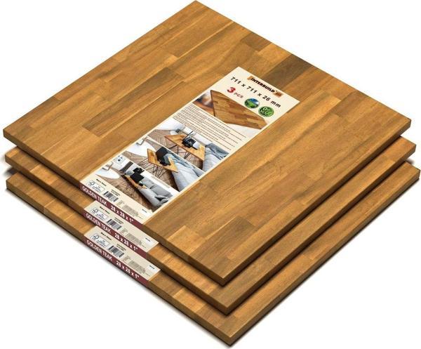 Interbuıld Real Wood Acacia Fj Düz Kenar - 711x711x26Mm - 3'lü Paket - Altın Tik - Image 1