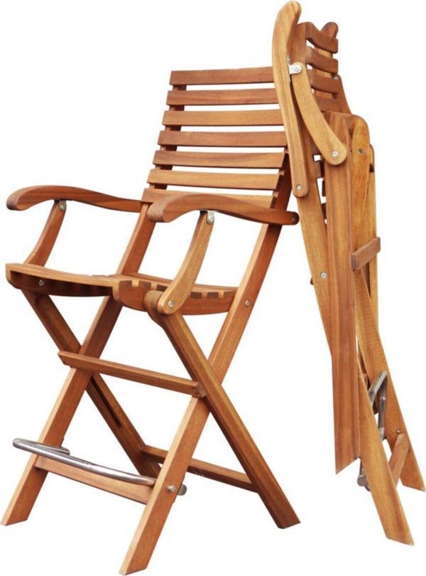 Interbuıld Real Wood Interbuild Masif Akasya - 2'li Paket - Casino Bar Yüksekkoltuk - Katlanır Dış Mekan Sandalyesi - Altın Tik -  - Image 1