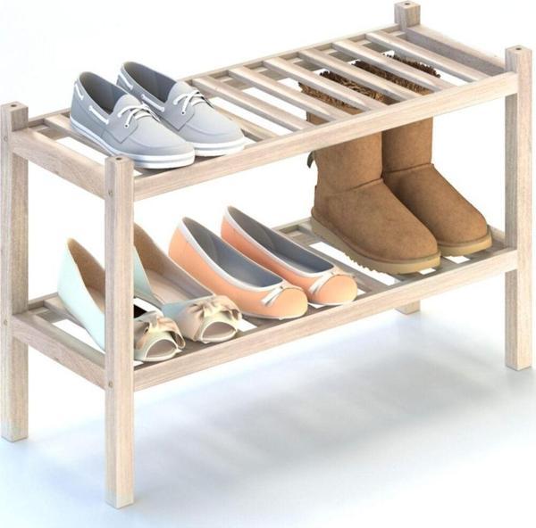 Interbuıld Real Wood Interbuild Masif Akasya Ağaç - Holger Ayakkabı Rafı - 2 Katlı - 70x27x44 Cm - Organik Beyaz - Image 1