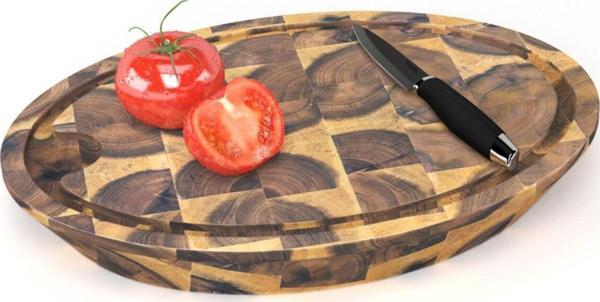 Interbuıld Real Wood Interbuild Masif Akasya End Grain - Samurai Oval Doğrama Kasap Bloğu - 39x29x5,8 cm- Altın Tik - Image 1