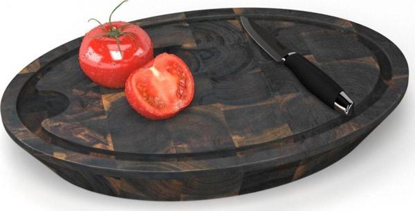 Interbuıld Real Wood Interbuild Masif Akasya End Grain - Samurai Oval Doğrama Kasap Bloğu - 39x29x5,8 cm- Espresso - Image 1