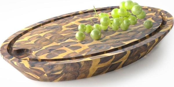 Interbuıld Real Wood Interbuild Masif Akasya End Grain - Samurai Oval Doğrama Kasap Bloğu - 59x39x7,8 cm- Altın Tik - Image 1