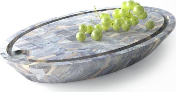 Interbuıld Real Wood Interbuild Masif Akasya End Grain - Samurai Oval Doğrama Kasap Bloğu - 59x39x7,8 cm- Organik Beyaz - Image 1