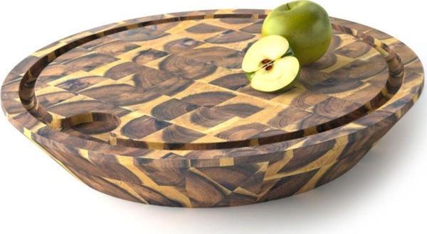 Interbuıld Real Wood Interbuild Masif Akasya End Grain - Samurai Yuvarlak Doğrama Kasap Bloğu - Çap 45 Cm x7,8 cm-Altın Tik - Image 1