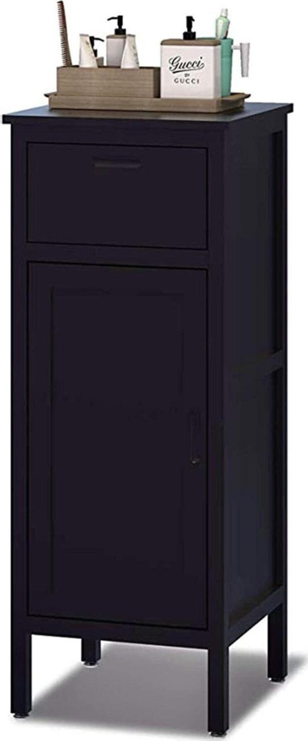 Interbuıld Real Wood Masif Akasya Ve Mdf Den Mamul - Ahşap Depolama Banyo Dolabı 40x40x102 Cm Antrasit - Image 1