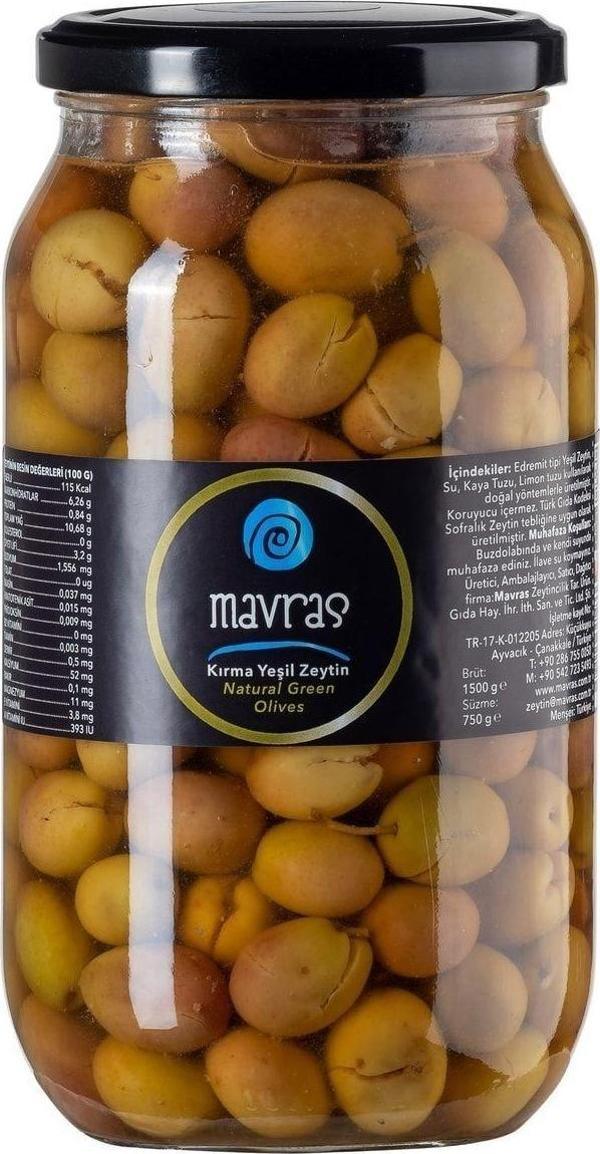 Mavras Edremit Tipi Taze Kırma Yeşil Zeytin 750 Gr - Image 1