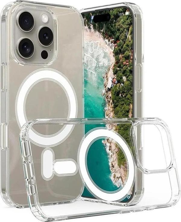 iPhone 16 Pro Kılıf Magsafe Özellikli Şeffaf Silikon Kapak - Image 1