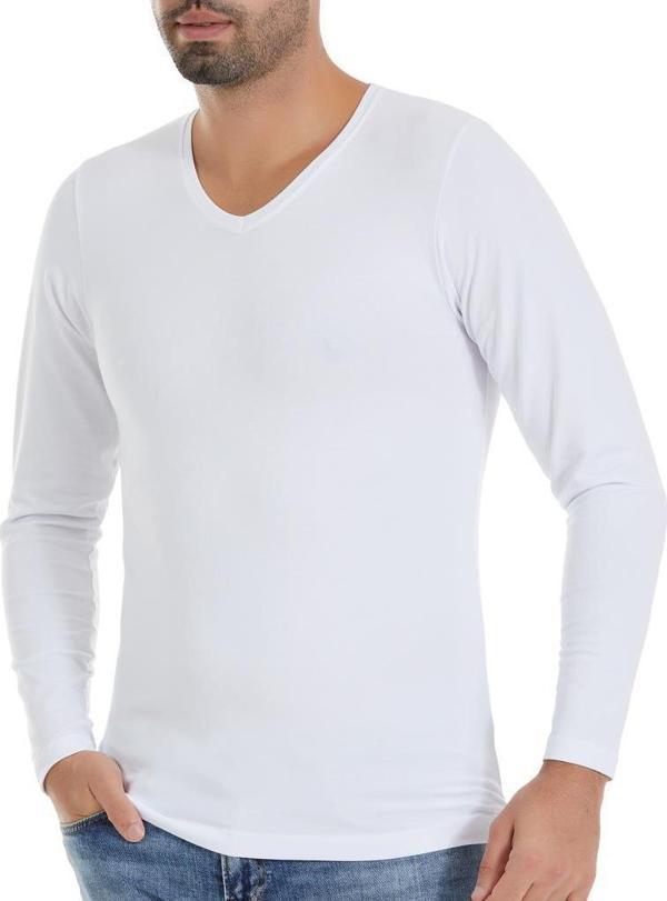3 Adet Yıldız Erkek Modal Uzun Kollu T-Shirt Fanila Beyaz 340 - Image 1
