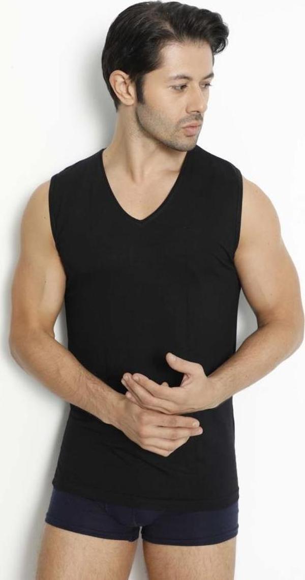 6 Adet Lüx Drm Erkek Bambu V Yaka Sıfır Kol Fanila Atlet 3904 - Image 1