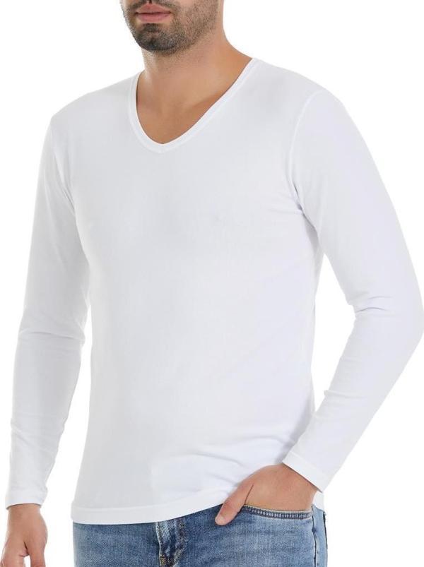 6 Adet Yıldız Erkek Likralı Uzun Kollu T-Shirt Fanila Beyaz 350 - Image 1