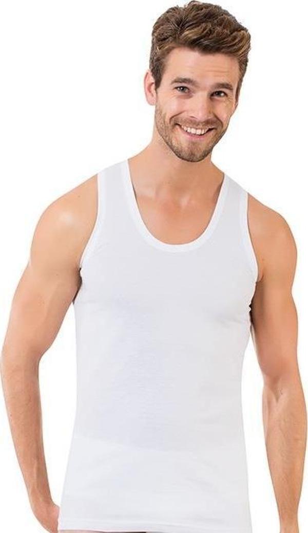 6 Adet Öztaş Erkek Beyaz Pamuklu Penye Süprem Atlet A1001 - Image 1