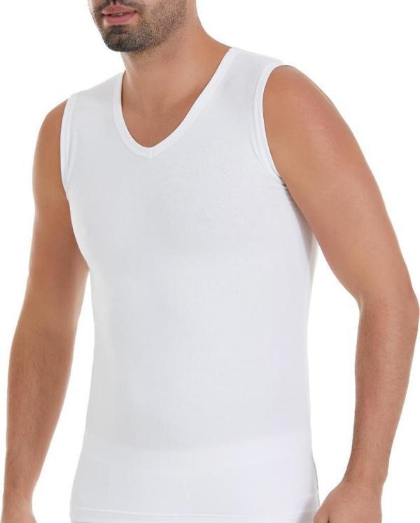 6 Adet Yıldız Erkek Modal Sıfır Kollu V Yaka Fanila Atlet Beyaz 380 - Image 1