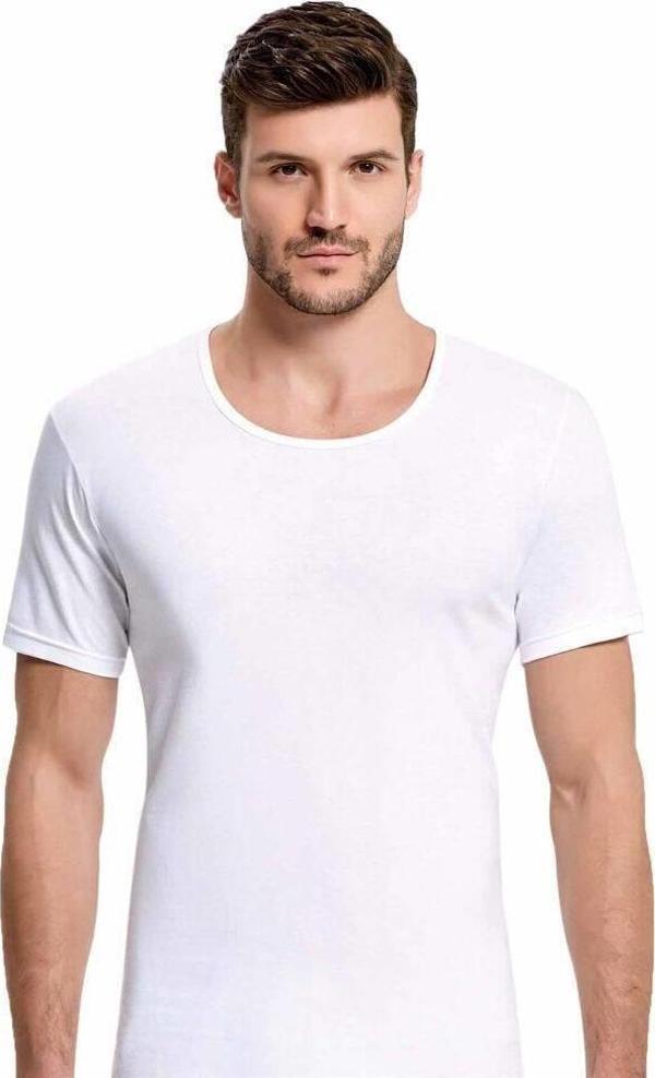 6 Adet İlke Erkek Kısa Kollu Fanila Atlet Beyaz 102 - Image 1