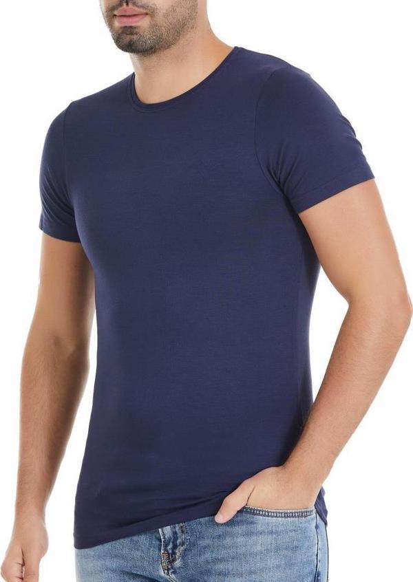 6 Adet Yıldız Erkek Bambu Kısa Kollu T-Shirt Fanila Lacivert 477 - Image 1