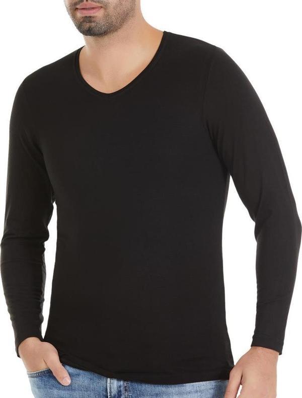 6 Adet Yıldız Erkek Bambu Uzun Kol T-Shirt Fanila Siyah 486 - Image 1