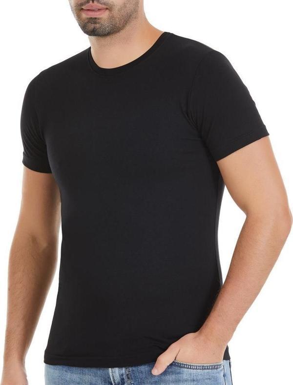 6 Adet Yıldız Erkek Likralı Kısa Kollu T-Shirt Fanila Siyah 91 - Image 1