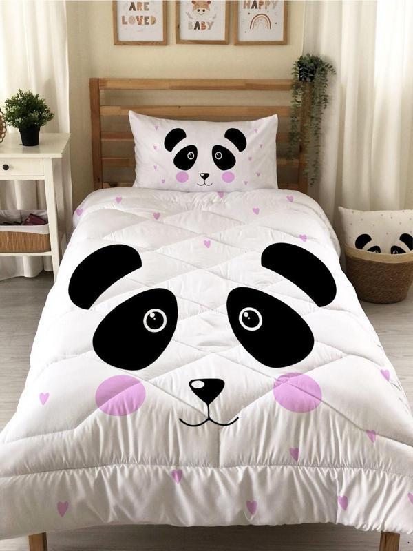 Panda Desenli Kapitone Yorgan,tek Kişilik Uyku Seti - Image 1
