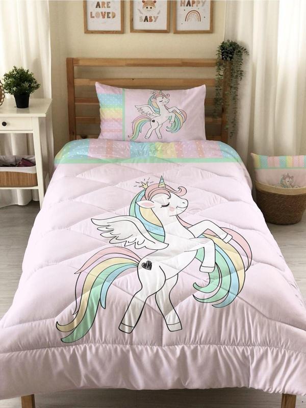 Unicorn Desenli Kapitone Yorgan,tek Kişilik Uyku Seti - Image 1