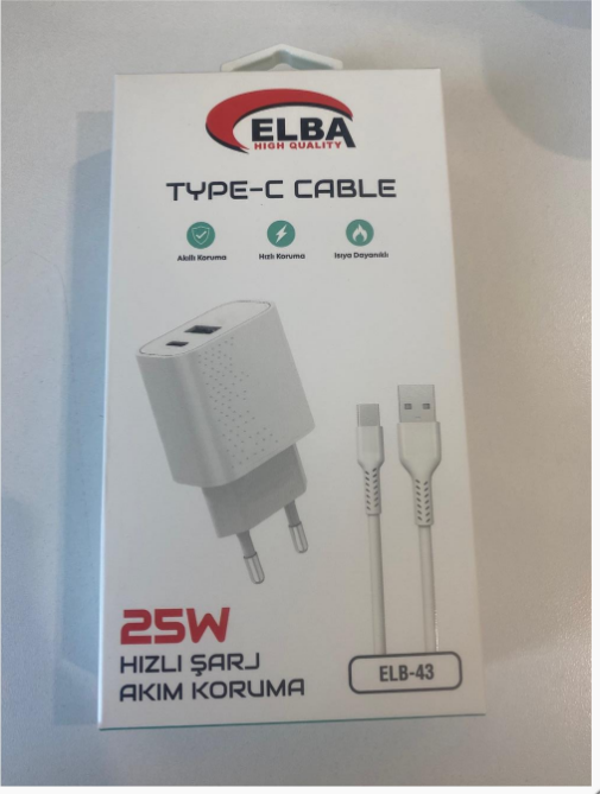 Elba Elb-43 25W 2Li Usb Başlık Type-C Kablolu Set Hızlı Şarj Akım Koruma - Image 1