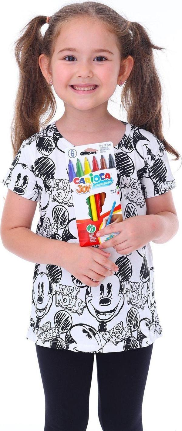 Summer Mickeyli Kız Çocuk T-shirt (BOYANABİLİR KALEMLERİ HEDİYE ! YIKAMA SONRASI LEKE BIRAKMAZ) - Image 1