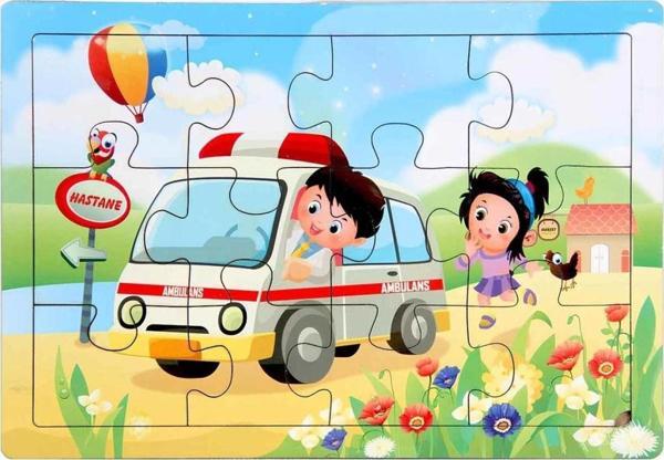 29x20 cm 12 Parça Ahşap Ambulans Puzzle   1963 - Image 1