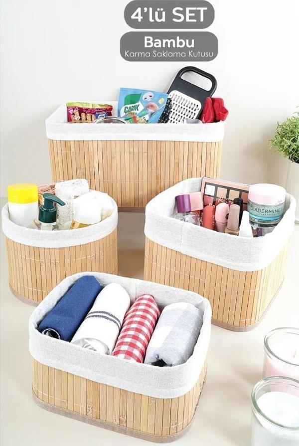Bambu 4'lü Pinterest Stil Organizer Sepet 16572 - Image 1