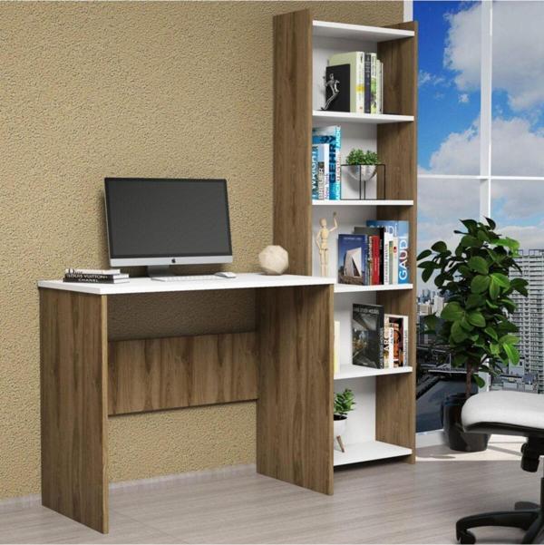 Ferniso Mobilya Çalışma Masası+5 Bölmeli Kitaplık Ceviz-Beyaz - Image 1