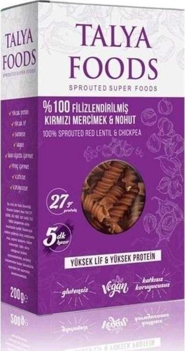 Talya Foods Filizlenmiş Kırmızı Mercimek Nohut Makarnası 200Gr - Image 1