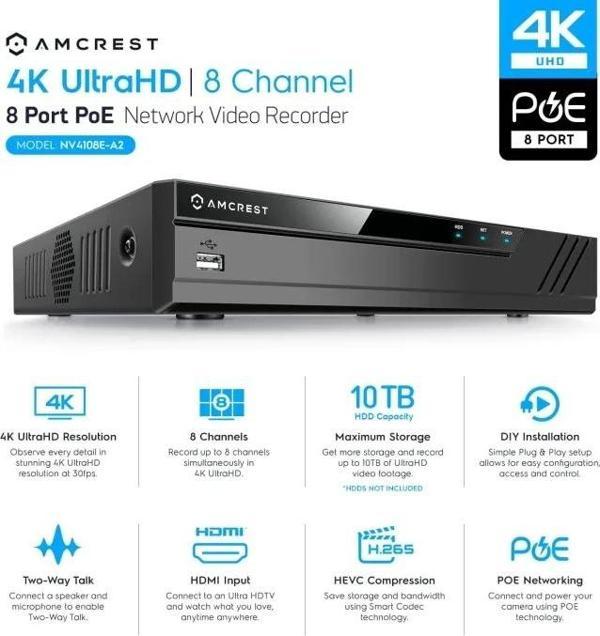 Amcrest 4K Güvenlik Kamera Sistemi 4K 8MP White - 8CH NVR + 4 Bullets (2.8mm) w/ 2TB HDD - Image 1