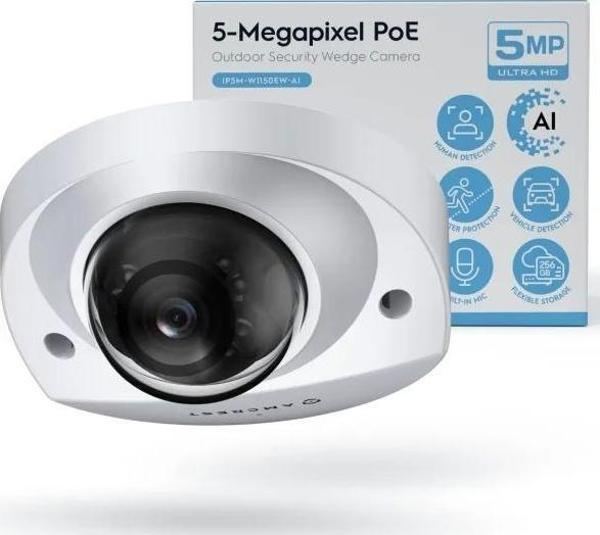 Amcrest 5 Megapiksel Wedge IP PoE AI 20fps Kamera Beyaz - Image 1