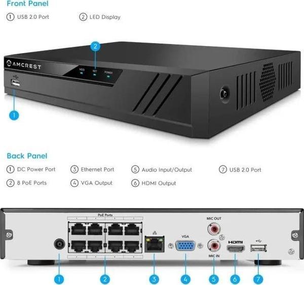 Amcrest 5MP Güvenlik Kamera Sistemi 4K 8CH PoE NVR Beyaz - Image 1