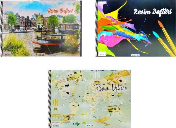 Defne 34x48 30 Yaprak Karton Kapak Spiralli Resim Defteri 3 Adet - Image 1