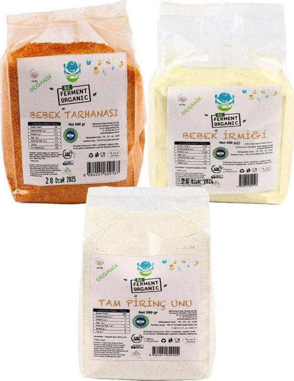 Beorganic Organik 3’Lü Gıda Seti Bebek Tarhanası 500G Bebek Irmiği 400 G Tam Pirinç Unu 500 G - Image 1
