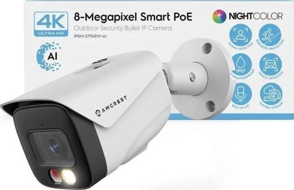 Amcrest UltraHD 4K (8MP) IP PoE AI 15fps Kamera Beyaz White - Image 1