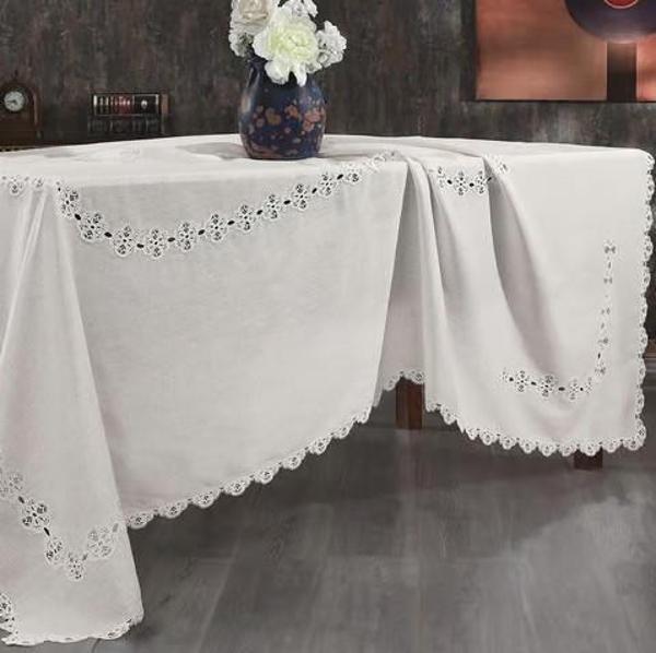 Nazik Home Doria Dantelli Leke Tutmaz Masa Örtüsü Krem 160X260 - Image 1