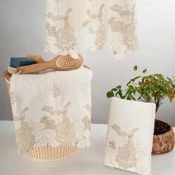 Nazik Home Floransa Dantelli Pamuk Havlu Krem 30X50 - Image 1