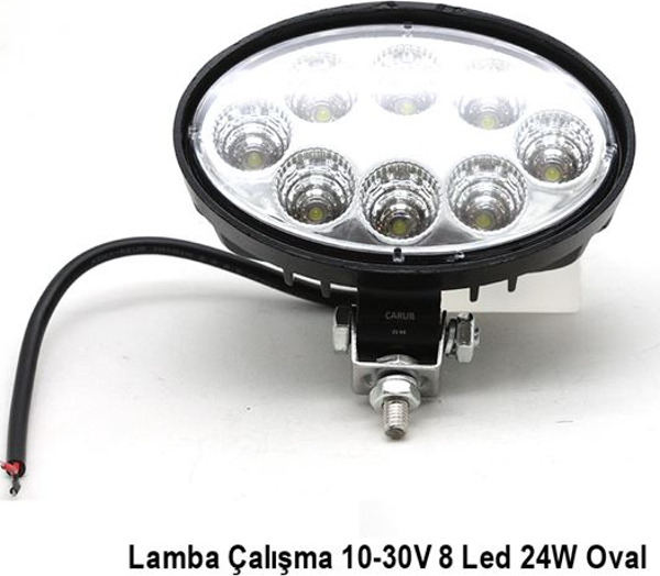 Lamba Çalışma 10-30V 8 Led 24W Oval Siyah - Image 1