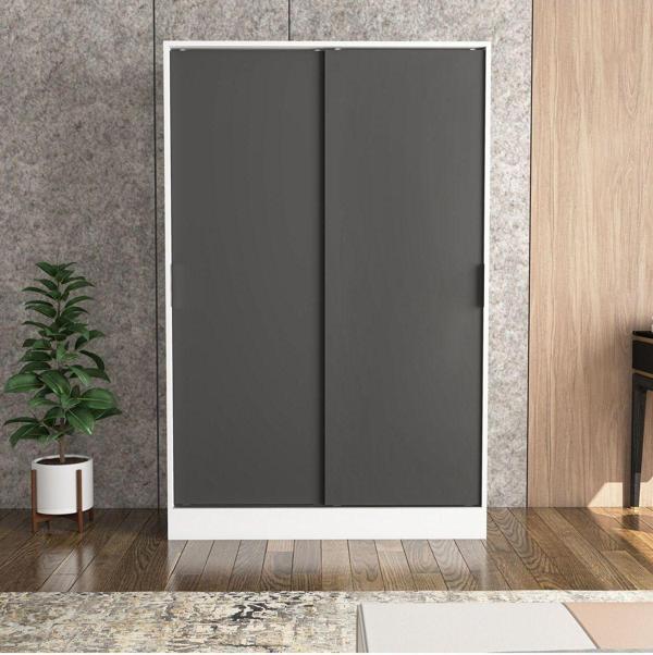 Tumblera Berceste Antrasit Beyaz 2 Sürgü Kapaklı 8 Bölmeli Dolap Gardırop 120x48 cm - Image 1