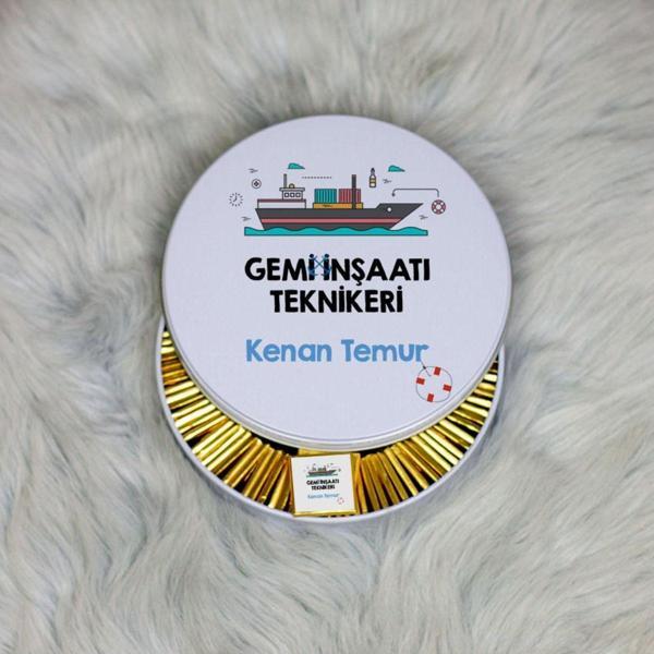 Hediyelen Gemi İnşaatı Teknikeri Metal Kutuda Çikolata 100 Adet - Image 1