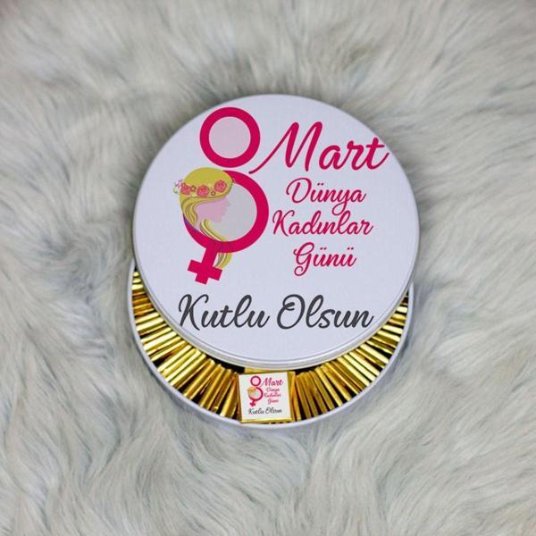 Hediyelen 8 Mart Dünya Kadınlar Günü Hediyesi Metal Kutuda Çikolata 100 Adet 003 - Image 1