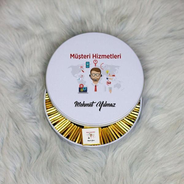 Hediyelen Müşteri Hizmetleri Metal Kutuda Çikolata 100 Adet - Image 1